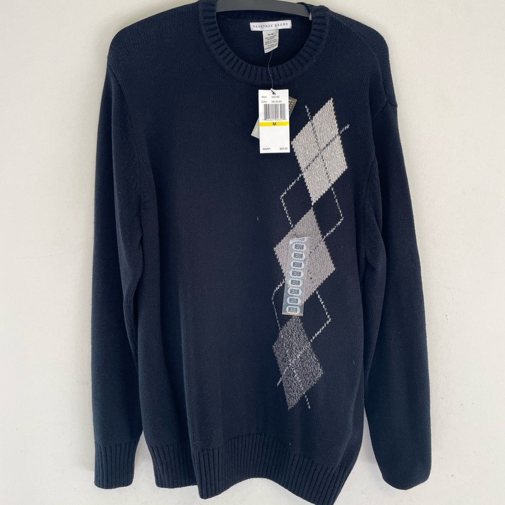 NEW - Mens - Black argyle sweater - size medium